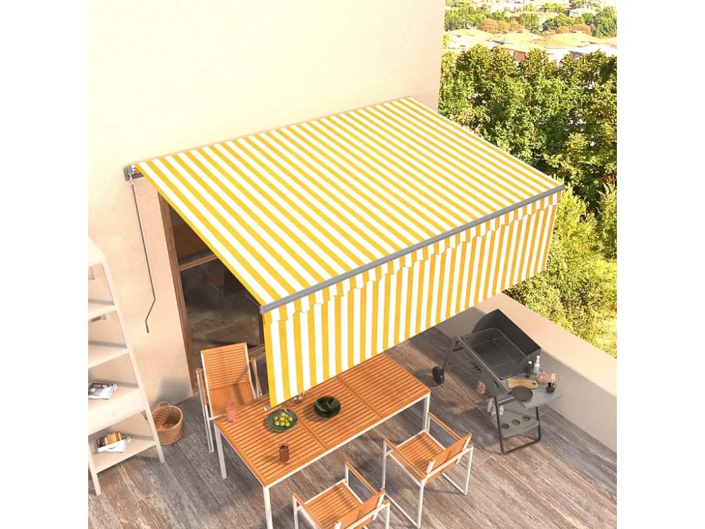 Tenda retrattile con tenda 4x3 Gialla e bianca con Sistema di Ancoraggio