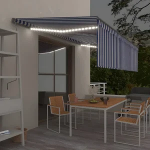 Tenda da sole automatica con sensore vento/LED 5x3m Blu e bianco con Colori UV-Resistant