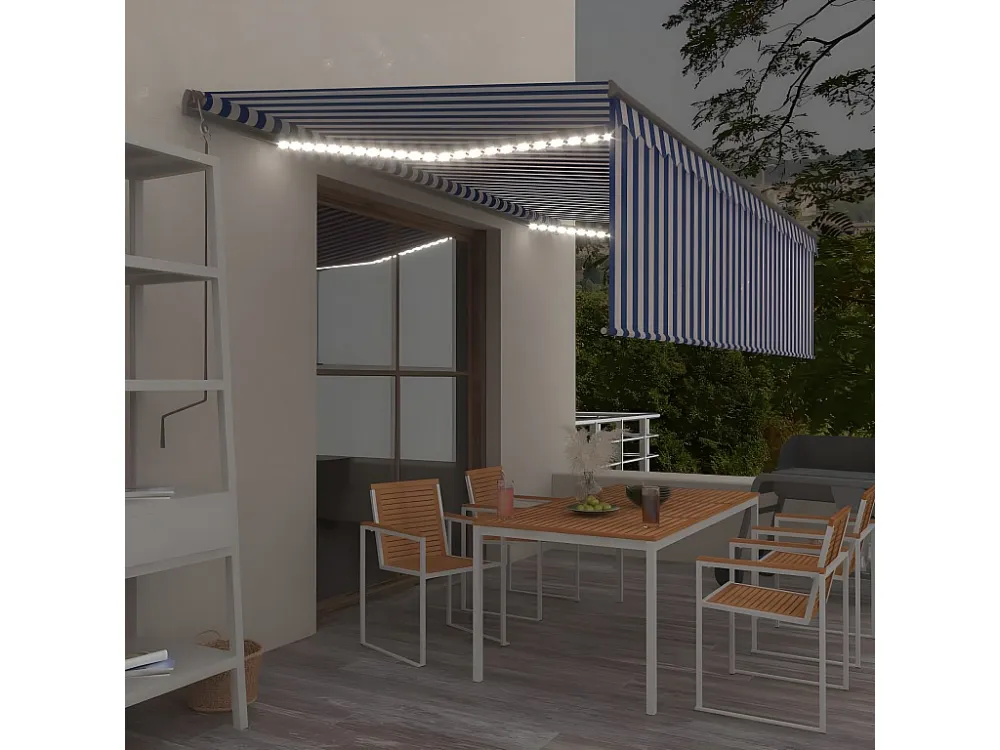 Tenda da sole automatica con sensore vento/LED 5x3m Blu e bianco con Colori UV-Resistant
