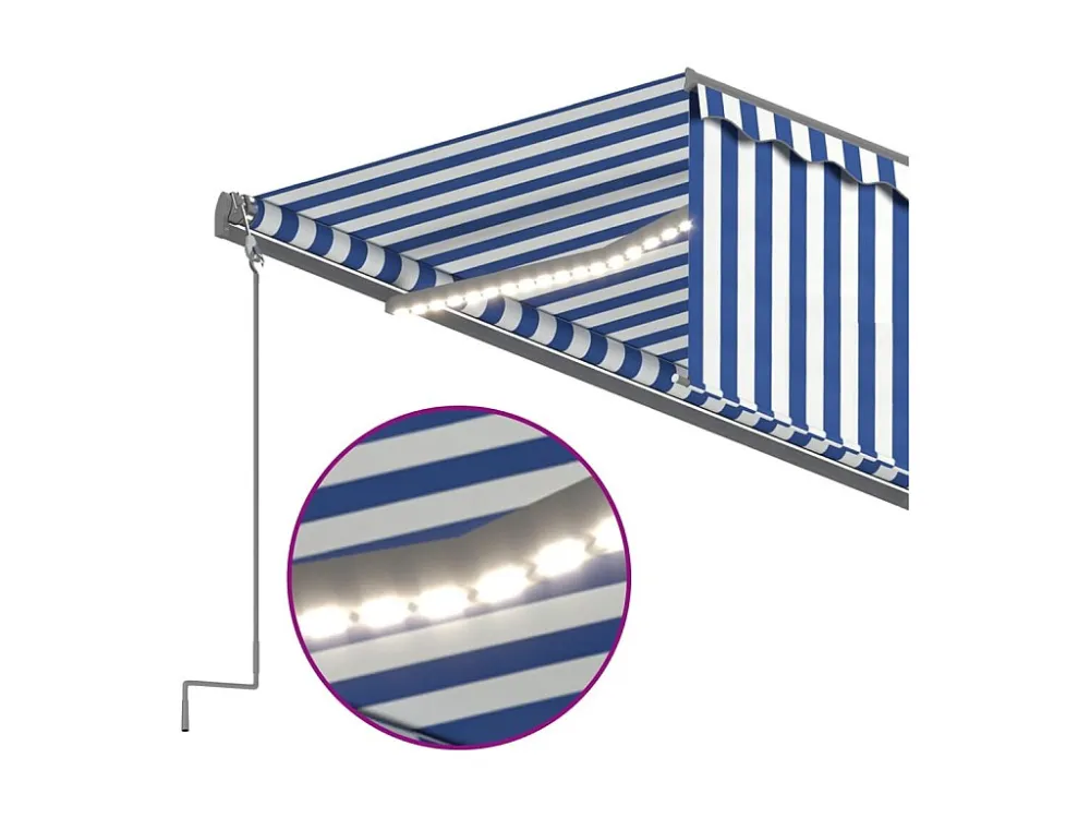Tenda da sole automatica con sensore vento/LED 5x3m Blu e bianco con Colori UV-Resistant