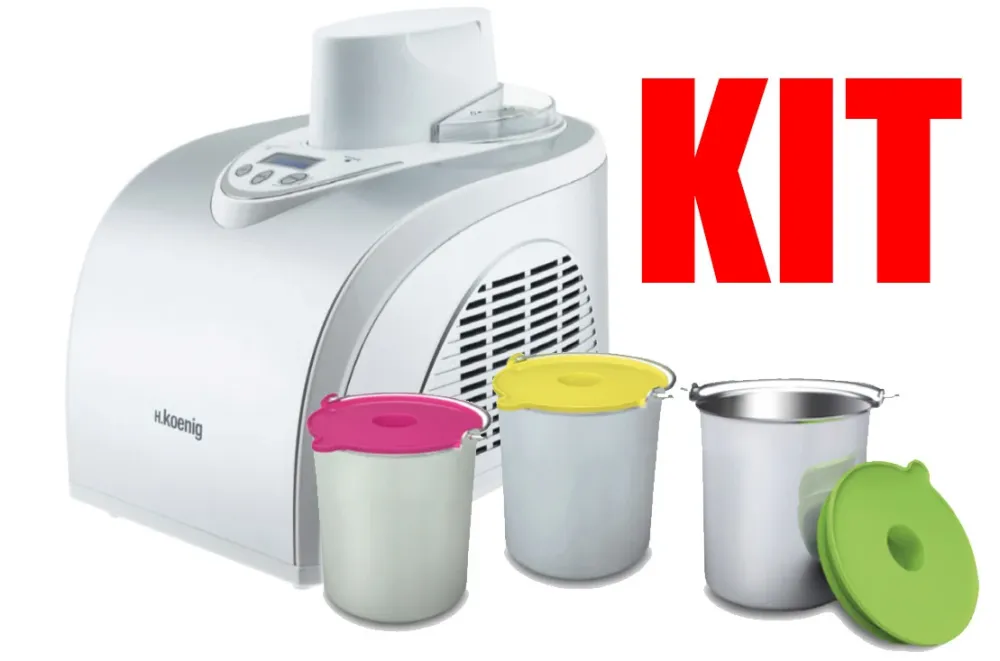 Ⓜ️🔵🔵🔵👌 H.Koenig HF180 + BO318 - KIT GELATIERA CON 3 CONTENITORI EXTRA INCLUSI, Macchina per gelati e sorbetti CON 3 CONTEN...