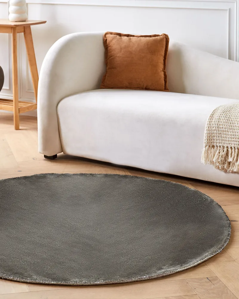 Tappeto viscosa grigio cupo ø 140 cm GESI II con Cornice Legno