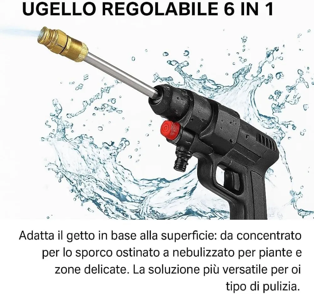 Idropulitrice Doppia Batteria 48V 8000Mah, Ugello 6 1, Idropulitrice Portatile con 2 Batterie e Tubo da 5M, Pulitore ad Al...