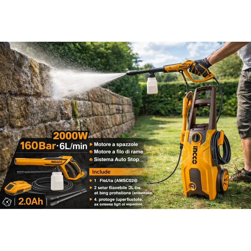 Ingco Italia Idropulitrice 2000W 160 Bar con Kit Accessori inclusi