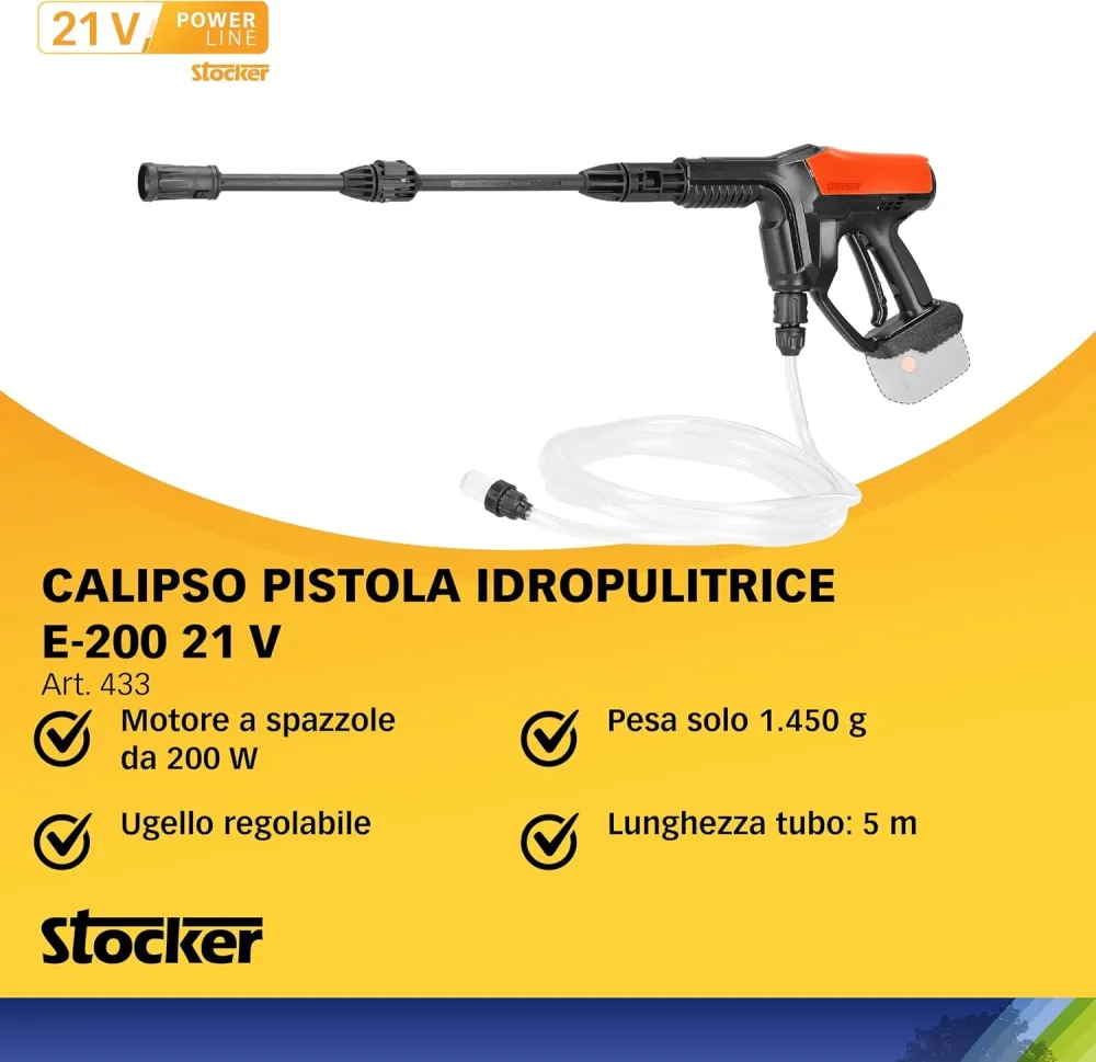 Kit Stocker Calipso Pistola Idropulitrice E-200 + Batteria 2,6 Ah + Caricabatterie + OMAGGI