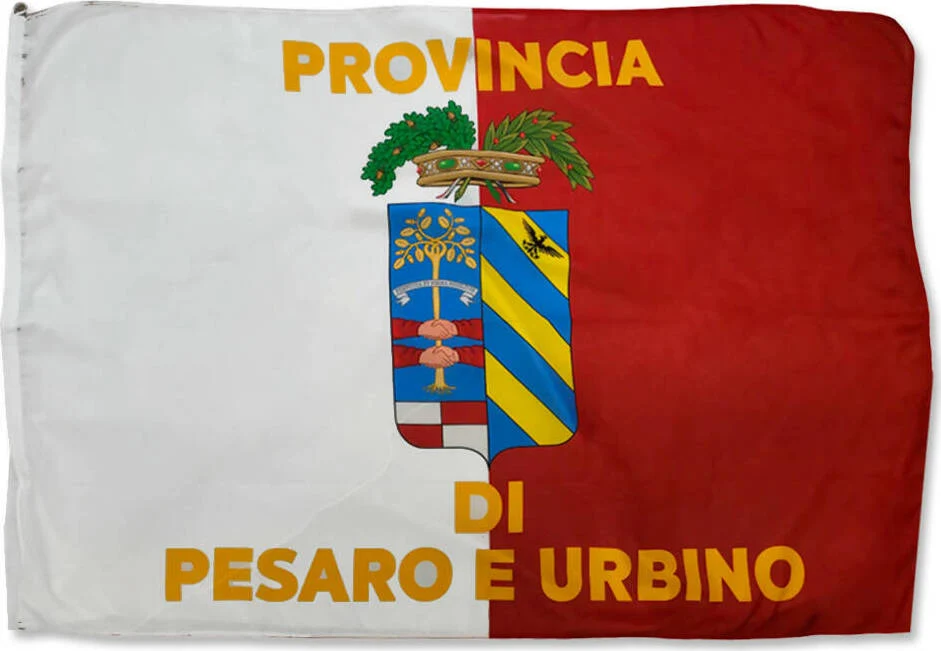 Bandiera Provincia Di Pesaro 100 X 150 Cm Con Doppie Cuciture Perimetrali E Corda per Il Fissaggio Resistente Alle Intemperie
