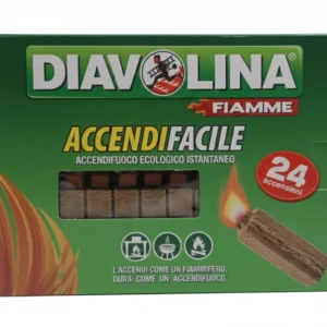 Diavolina Accendifacile Ecologico Istantaneo | 24 Accensioni | Si Accende come un Fiammifero | Per Caminetti, Stufe e Barb...