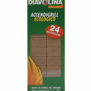 DIAVOLINA ACCENDIGRILL ECOLOGICO 24 CUBI | Formula Senza Fumo né Odore | Ideale per Barbecue e Caminetti | Accensioni Ecol...