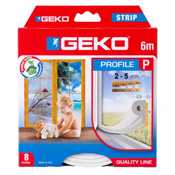 Geko - 1000-9 - Guarnizione adesiva per isolamento STRIP - fessura 2-5 mm - 6 m - gomma - bianco - Geko - 101934 - Conf. d...