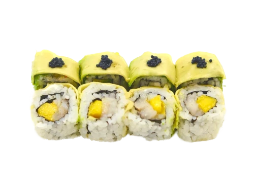 GREEN MANGO (ricciola piastra,mango,mayo,esterno con avocado e uova di lompo 8pz)