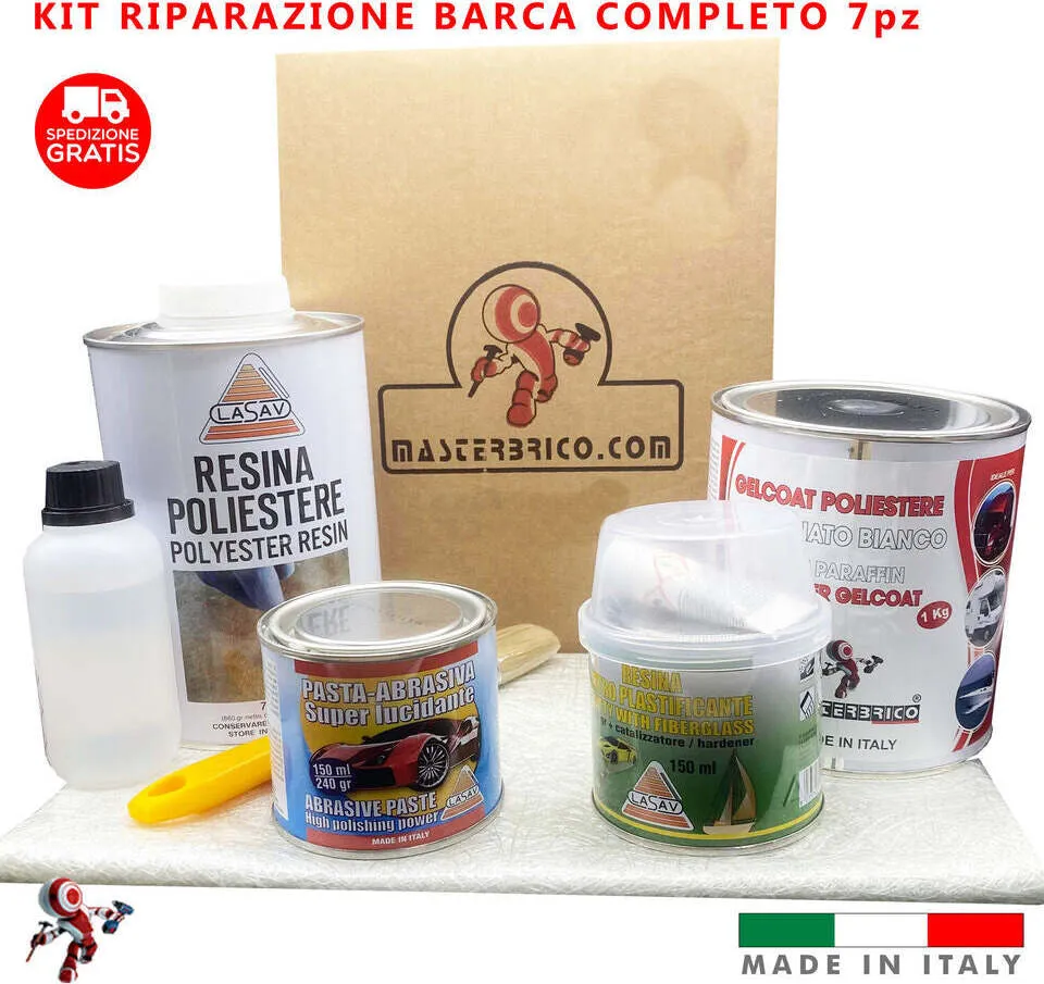 Kit riparazione barche e piscine vetroresina kit completo 7 pezzi