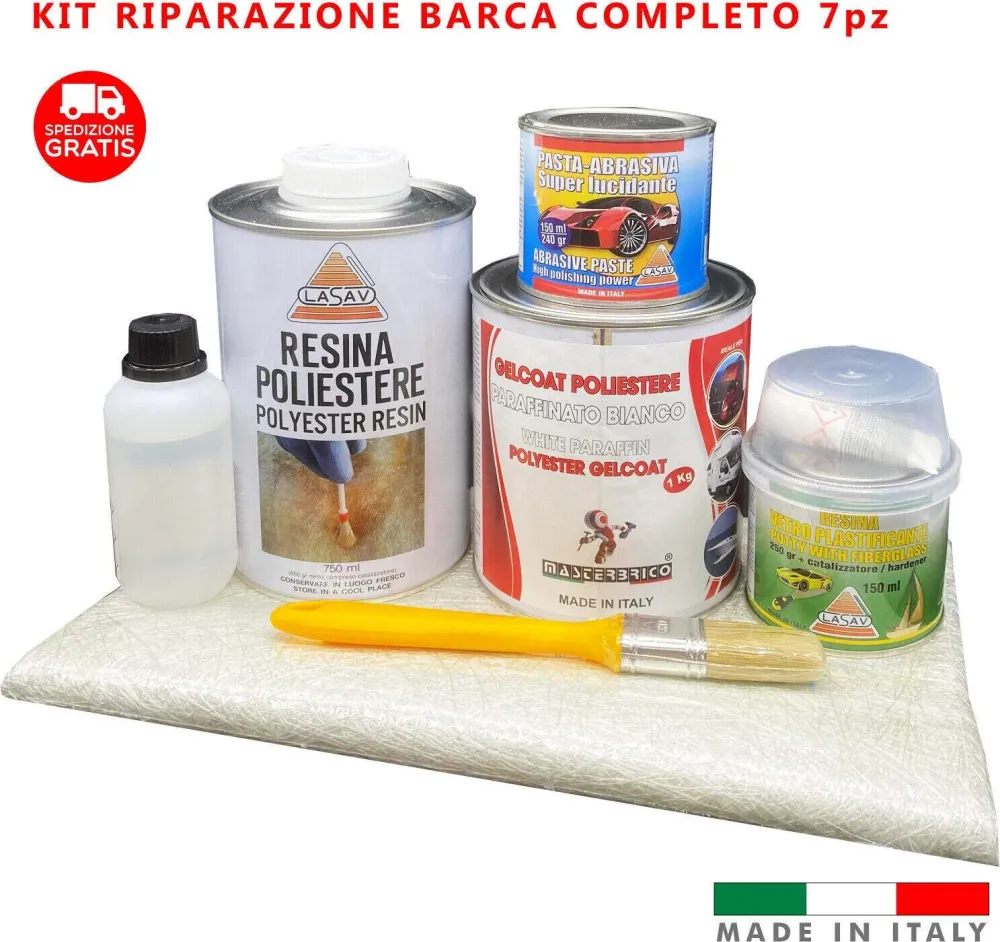 Kit riparazione barche e piscine vetroresina kit completo 7 pezzi