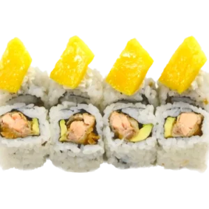 MANGO SALAMON (roll di riso con salmone tempura, esterno sashimi di mango 8pz)