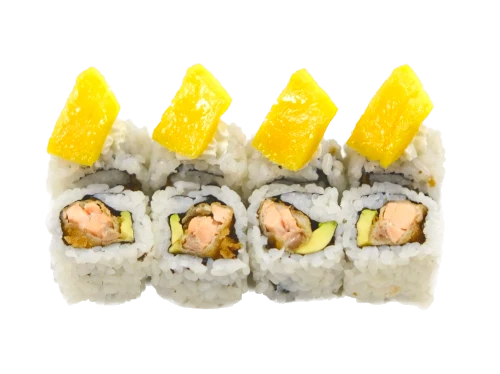 MANGO SALAMON (roll di riso con salmone tempura, esterno sashimi di mango 8pz)