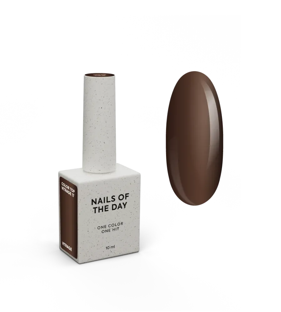 NAILSOFTHEDAY Color Top/Vitrage 17 — Top Coat Vetrata Cioccolato Fondente Semitrasparente, 10 ml