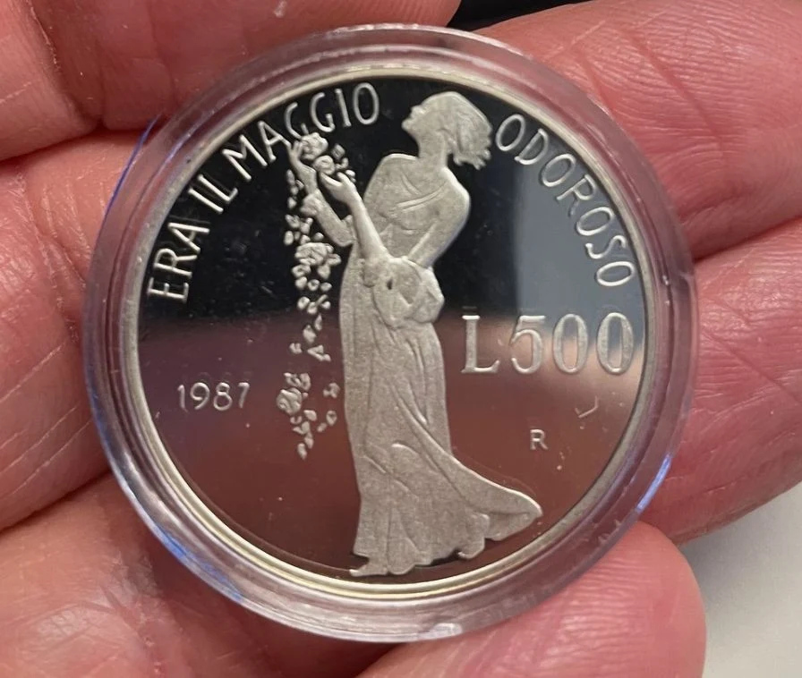 NL*ITALIA 500 Lire Argento 1987 GIACOMO LEOPARDI PROOF oblò protettivo originale