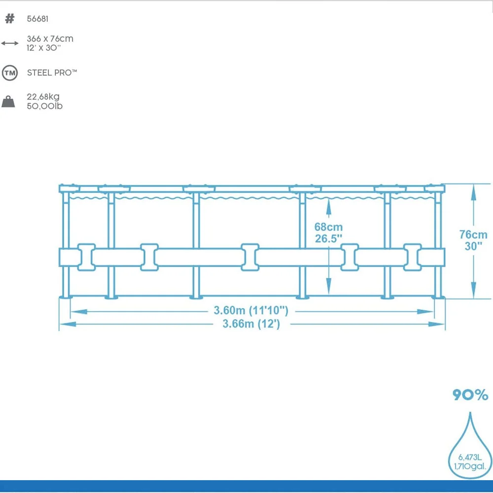 Piscina Bestway 366 x 76 cm Steel Pro 6473 Litri con Cartuccia e Pompa Filtrante