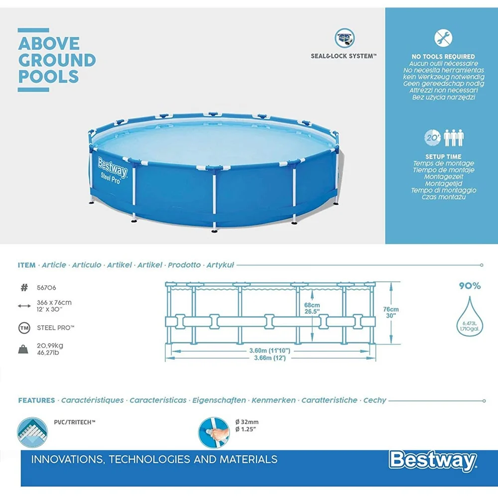 Piscina Fuoriterra Bestway Steel Pro Rotonda 366x76cm Struttura Acciaio Giardino