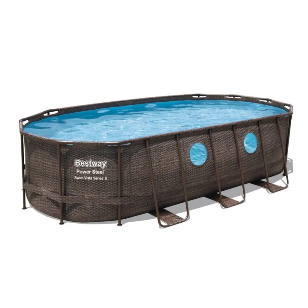 Piscina Power Steel Swim Vista ovale acciaio con oblò 549x274x122 cm