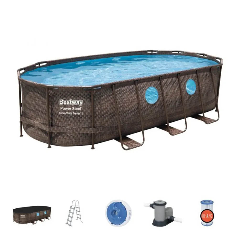 Piscina Power Steel Swim Vista ovale acciaio con oblò 549x274x122 cm