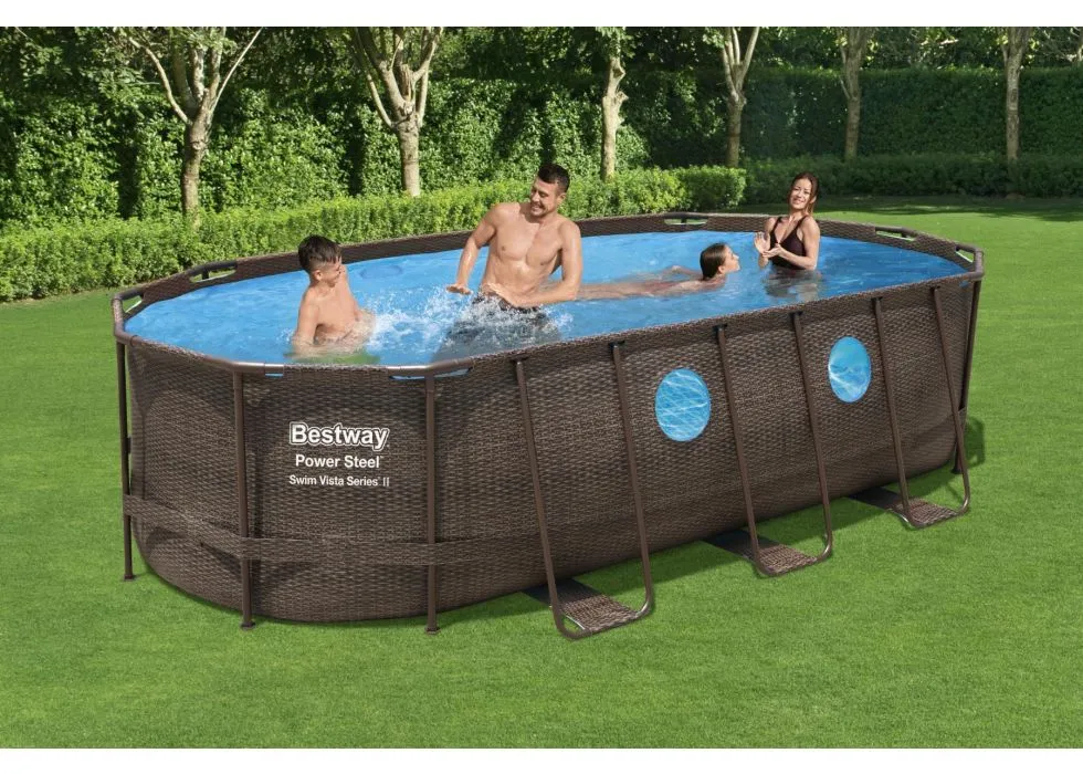 Piscina Power Steel Swim Vista ovale acciaio con oblò 549x274x122 cm
