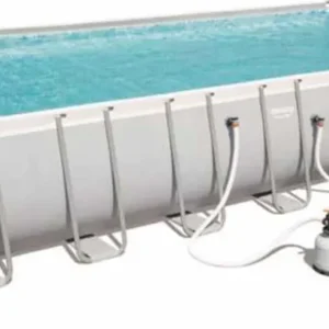 Piscina rettangolare 956 x 488 cm h132 con filtro sabbia e scaletta da giardino e veranda