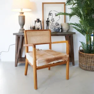 Poltrona legno, pelle di capra e rattan Aspen