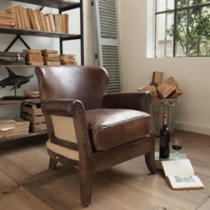 Poltrona pelle e legno Manor House