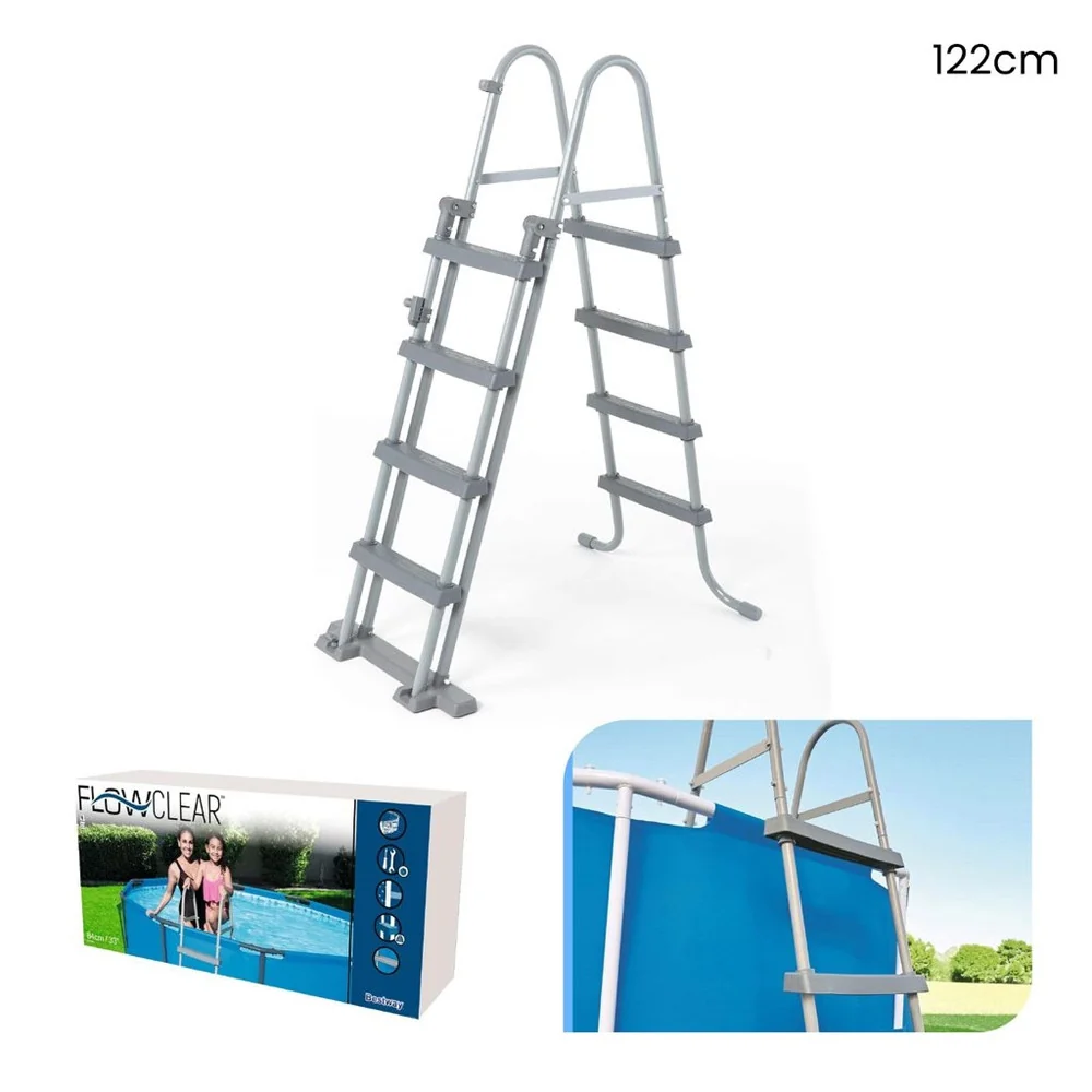 Scaletta Di Sicurezza Per Piscine 122cm Con Gradini Plastica Telaio Metallo 58331