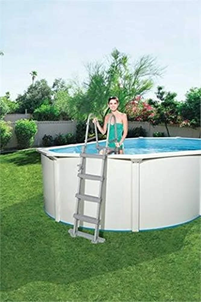 Scaletta Di Sicurezza Per Piscine 122cm Con Gradini Plastica Telaio Metallo 58331