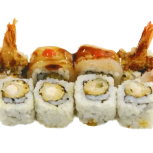 SUZUKI (Gamberi tempura,philadelphia,esterno con branzino flambato,punta di salsa sriracha salsa teriyaki e erba cipollina...