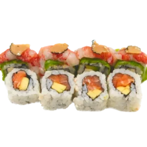 TARTUFO ROLL(salmone, avocado, gambero rosso di Sicilia e carpaccio di tartufo nero 8pz)