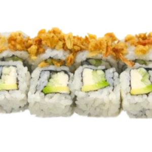 URAMAKI ONIONS(roll di riso con cetrioli,avocado, tufu e cipolle fritte 8pz)