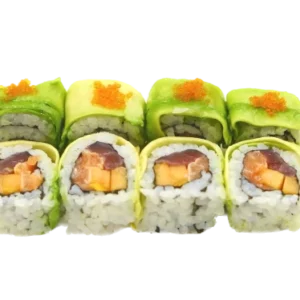 URAMAKI TOBIKO (philadelphia, tonno, salmone, papaya, esterno sashimi di avocado e uova di tobiko 8pz)