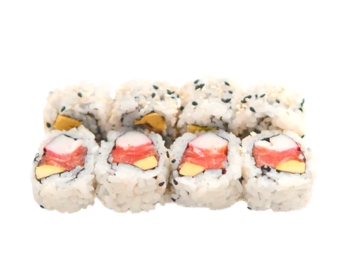 URAMAKI YUME (gamberi cotti, polpa di granchio, salmone, avocado 8pz)