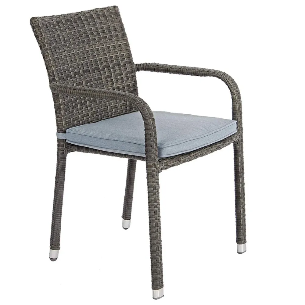 Poltrona "Trip" impilabile per esterno da giardino polyrattan grigio con cuscino