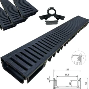 Canaletta di scolo acqua carrabile PP-PE con griglia PP-PE 125x50 Kit 3 pz