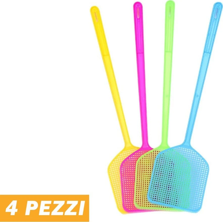 4 Pz Paletta Abbattimosche Abbatti Mosche Scaccia Insetti Colori Assortiti 45 Cm