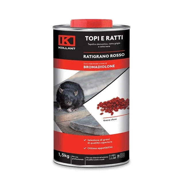 Ratigrano Rosso Kg.1,5 Esca Rodenticida Topicida Grano Kollant