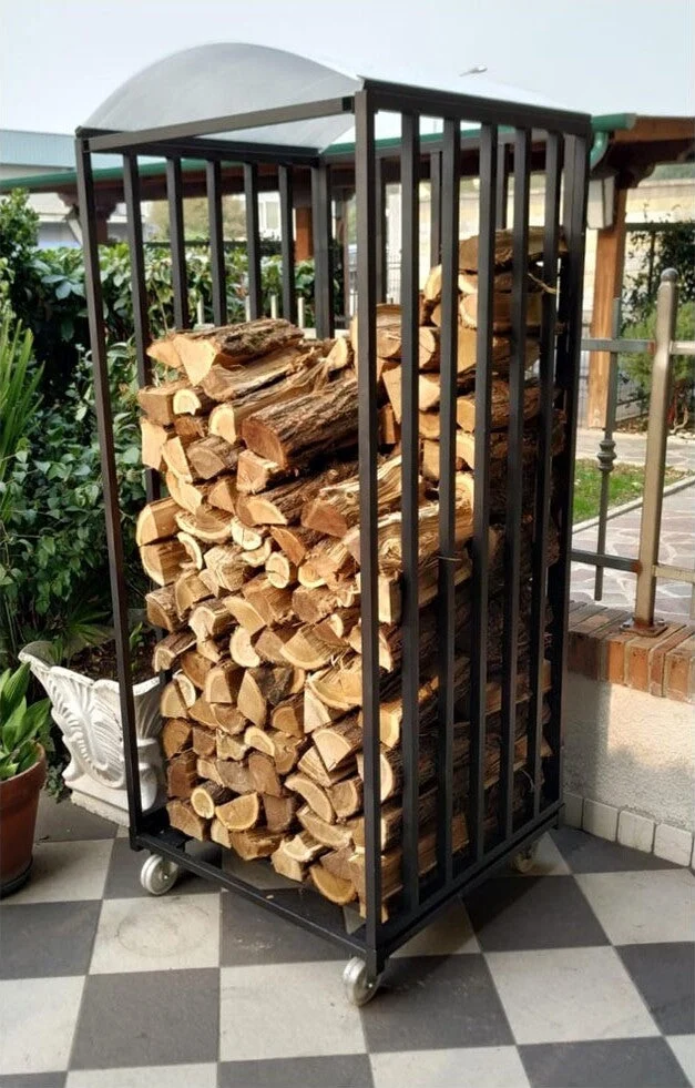 Legnaia Portalegna su Ruote Acciaio Antracite Eco 80x80xh190 Cm