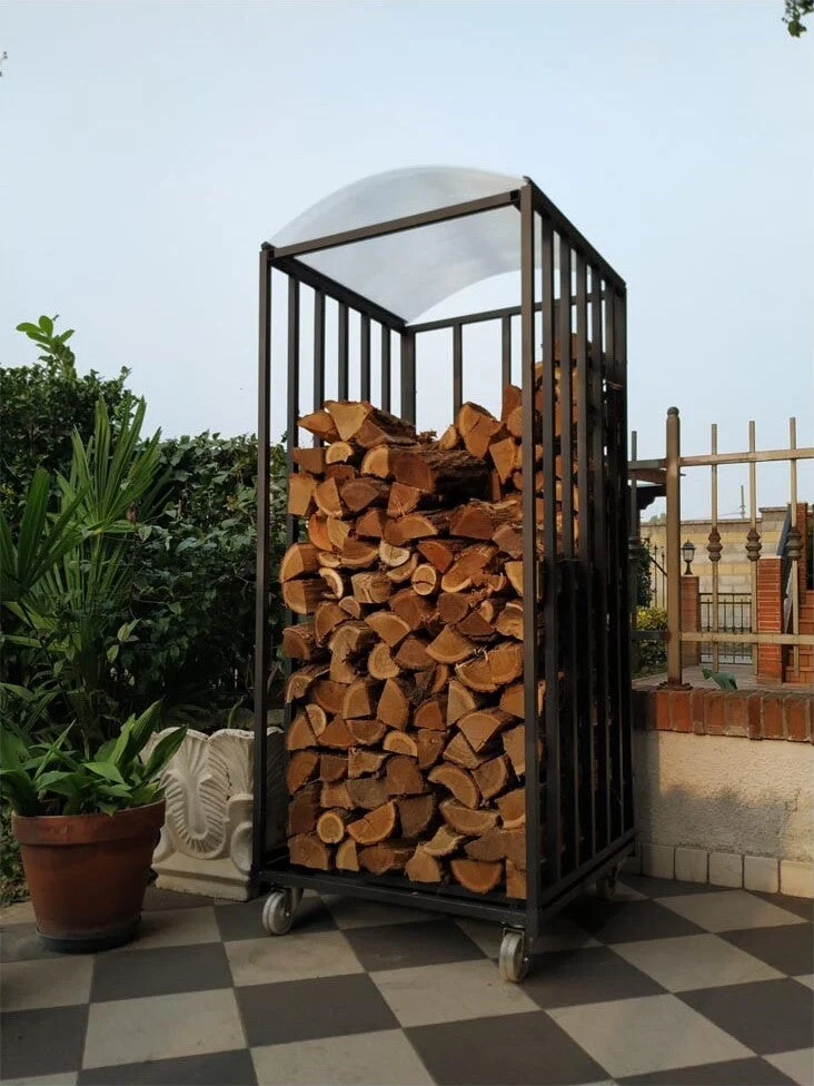 Legnaia Portalegna su Ruote Acciaio Antracite Eco 80x80xh190 Cm