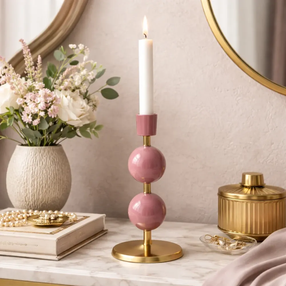 Candelabro decorativo metallo rosa Ø 9×19 cm