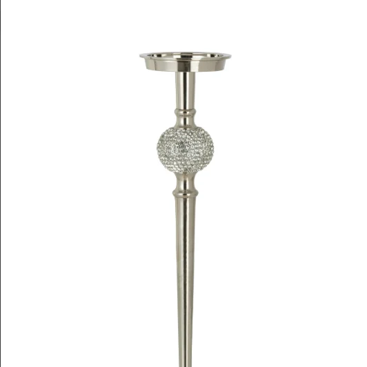 Portacandela Alluminio Argento con Base Diamantata H 41,5 cm