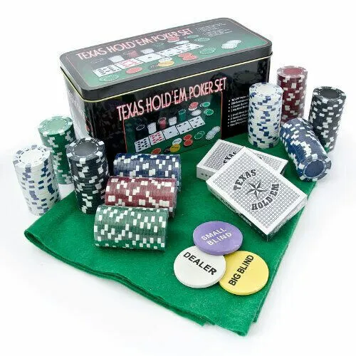 Set Kit Texas Poker Holdem Scatola 200 Fiches Chips con Tappeto da Gioco