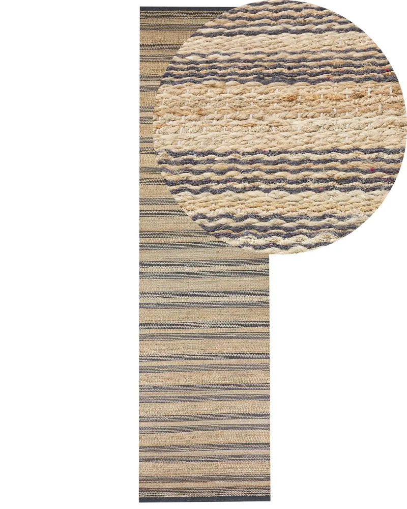 Tappeto iuta sabbia e grigio 80 x 300 cm BUDHO