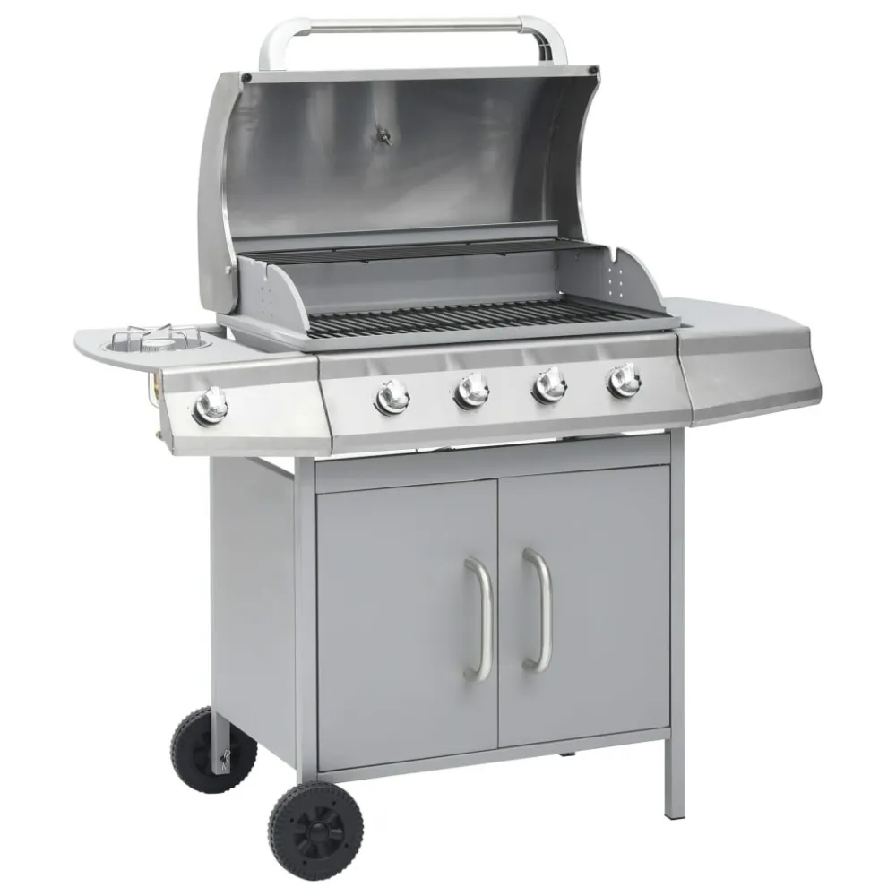 Barbecue e Griglia Gas 4+1 Fornelli Argento Acciaio Inox