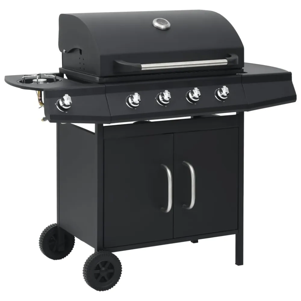 Barbecue e Griglia Gas 4+1 Fornelli Nero Acciaio