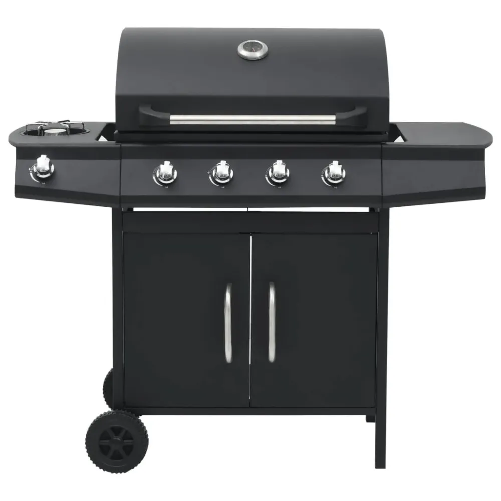 Barbecue e Griglia Gas 4+1 Fornelli Nero Acciaio