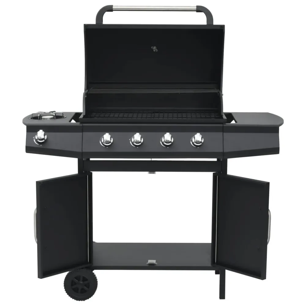 Barbecue e Griglia Gas 4+1 Fornelli Nero Acciaio