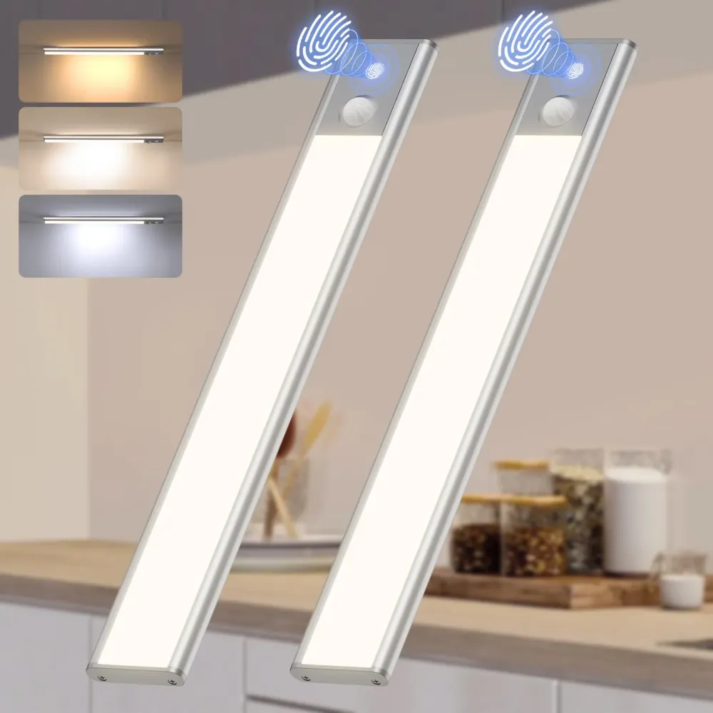 Quntis Illuminazione LED Sotto Mobile Ricaricabile, Luce Sensore di Movimento Wireless Interna, 2 Pezzi 12" 3000-6000K Luc...